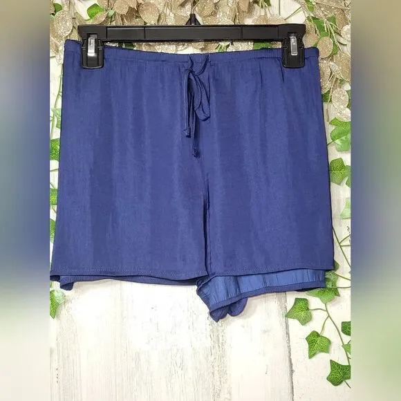 NWT Josie Natori Bardot Satin Short Pajama Set in Midnight Navy
